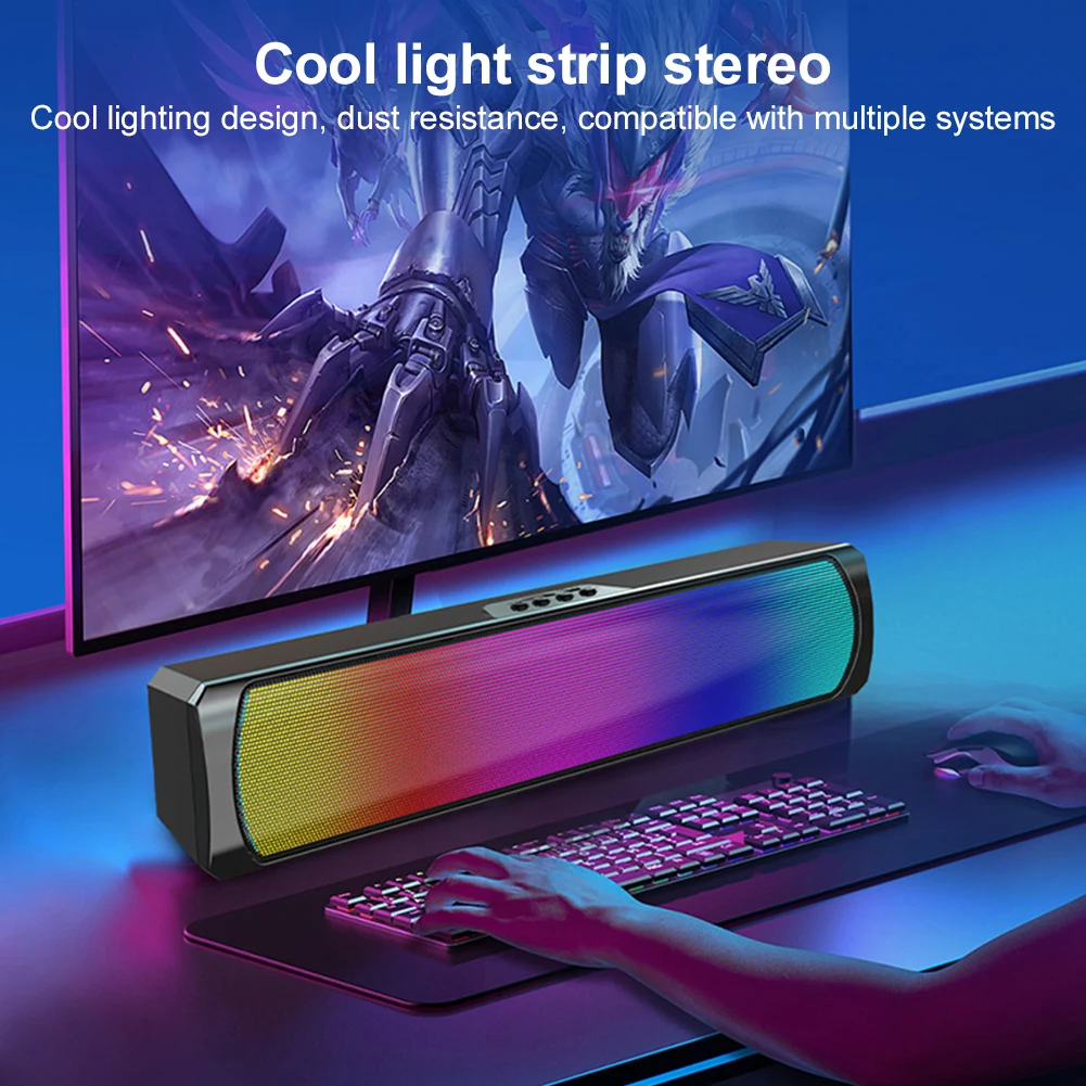 RGB Wireless Speaker Bluetooth-Compatible 3D Stereo Sound Bar USB Powered Music Player with Subwoofer High Volume for PC Laptop