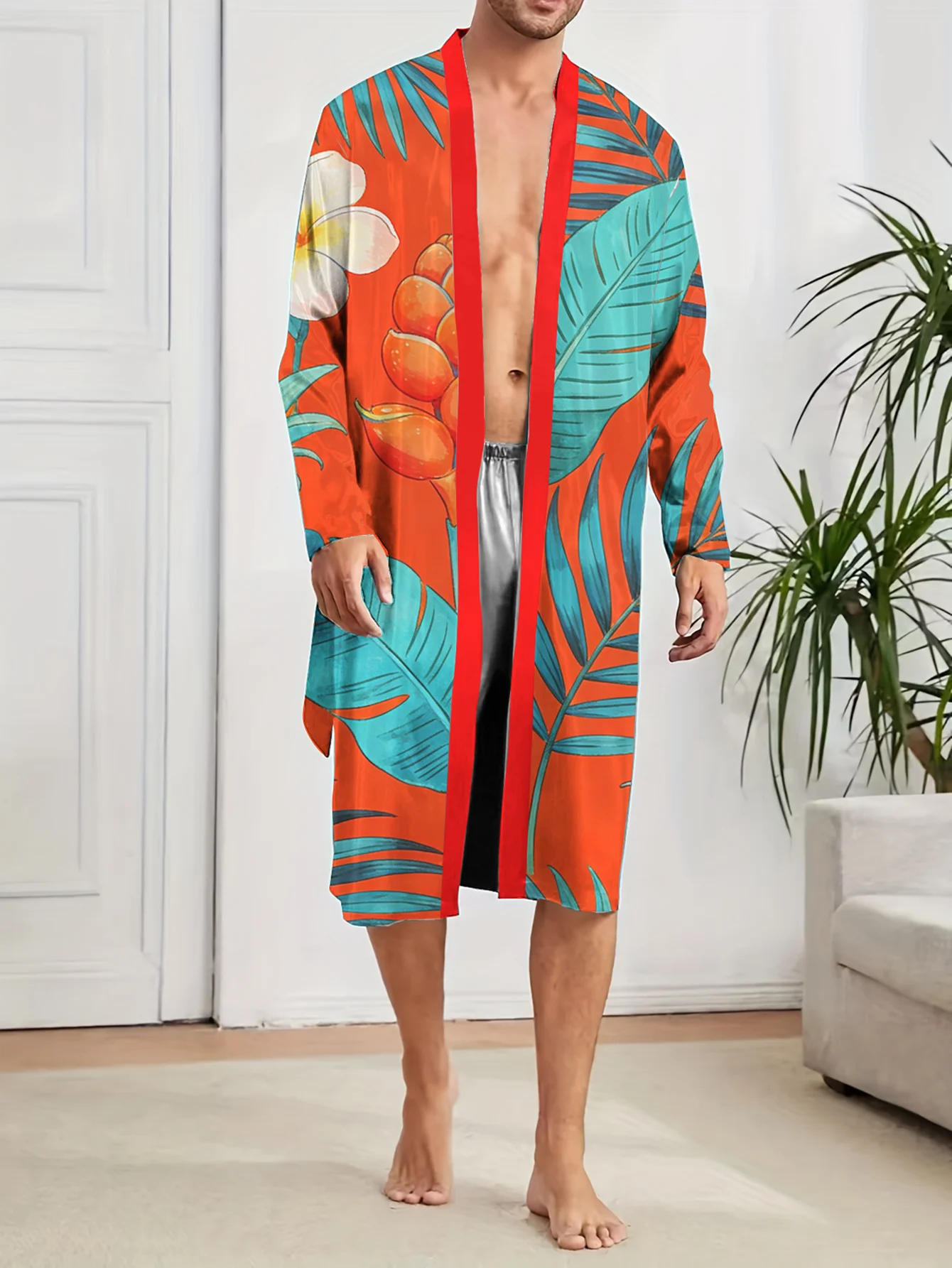 

Ночная рубашка с 3D цифровой печатью, быстросохнущая, не выцветает, комфортная, приятная для кожи, для мужчин, весенне-осенний халат для отдыха