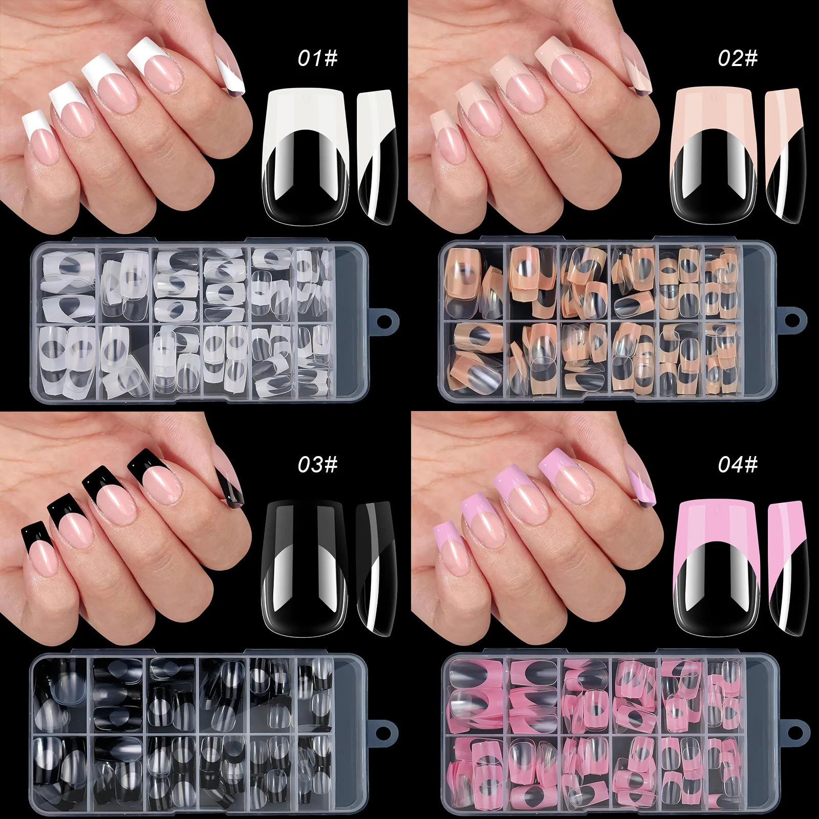 120pcs False Nails Coffin Nude White French Frosted Full Cover Ballet Artificial Fingernails Detachable Press On Fake Nail Tips