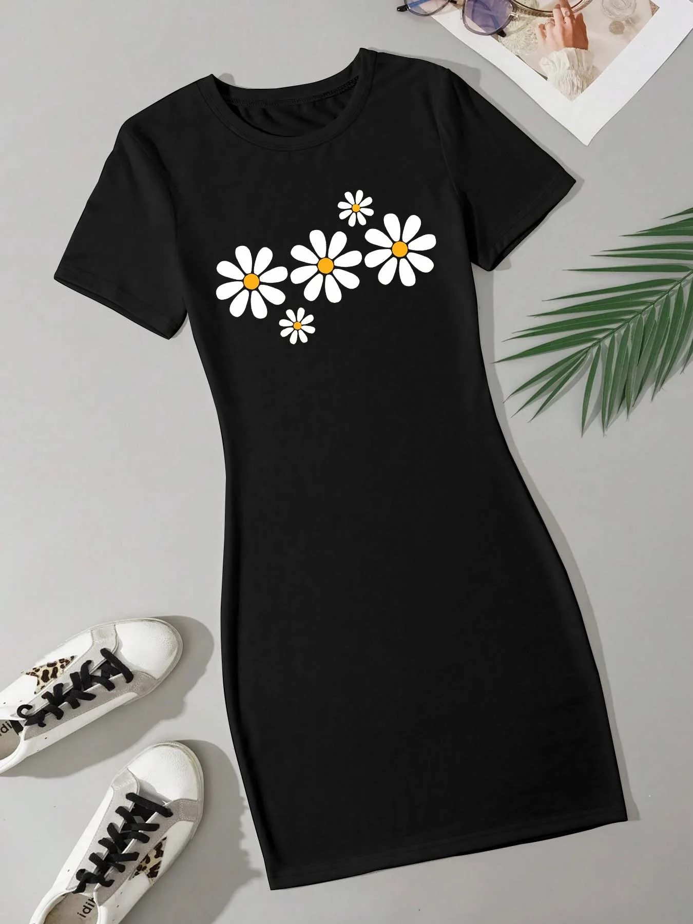 

Лето 2022, женское платье больших размеров с круглым вырезом и короткими рукавами, повседневное свободное дышащее и удобное платье с цветочным принтом