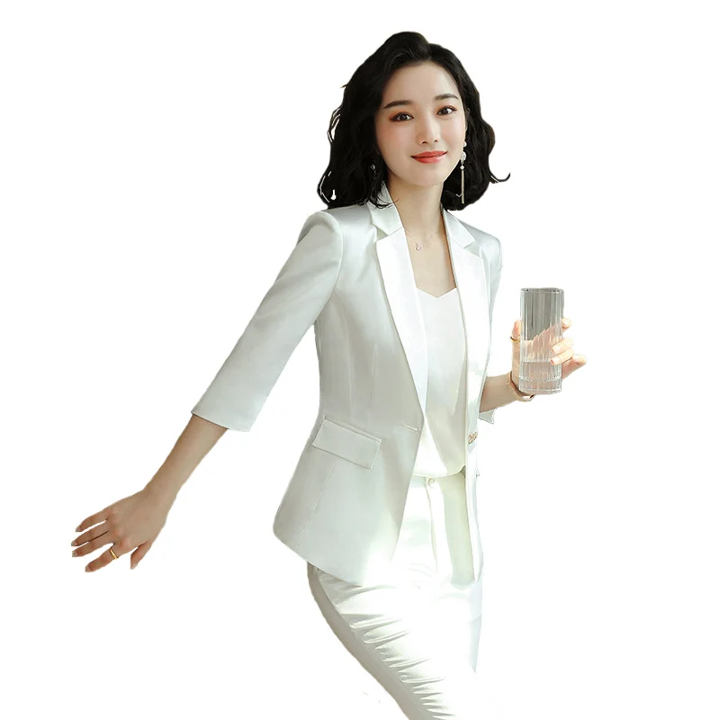 High-end Premium Women\'s Blazer Pant Two Piece Office Suit 2022 Spring New Elegant Temperament Female Jacket Casual Ninth Pants