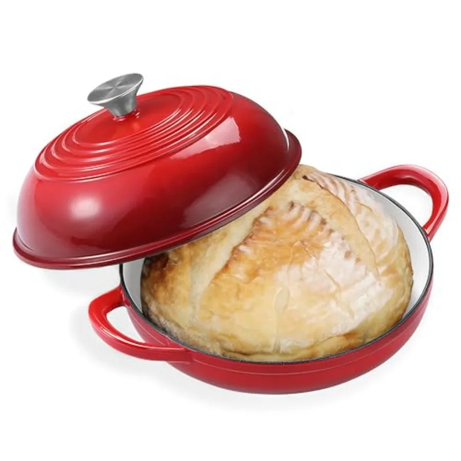 

Enameled Round Cast Iron Bread Oven 6 Qt Cast Iron Dutch Oven for Homemade Sourdough Bread Baking Bread Pot with Dome Lid Red