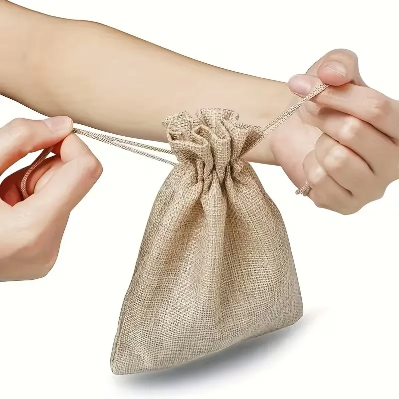 10/20PCS Burlap Drawstring Gift Bags Brown Jute Pouches Reusable DIY Candy Jewelry Packaging Sacks for Wedding Birthday Party