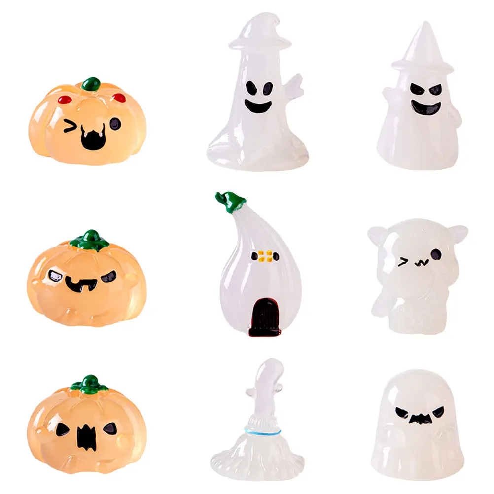 

9 Pcs Luminous Ornaments Landscape Tiny Halloween Decor Tabletop Resin Charms Party Props Small Decorations