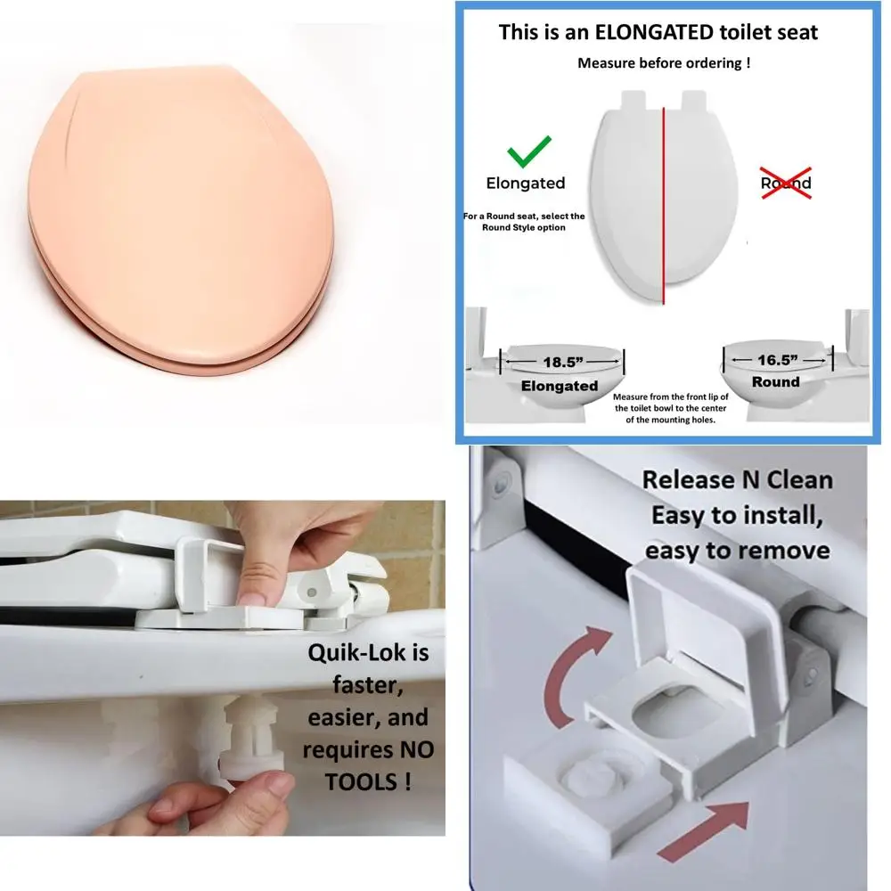 

Elegant Deluxe Slow-Closing Plastic Toilet Seat with Adjustable Lock-Down Hinge and Quick-Release Mounting Kit, Elongated
