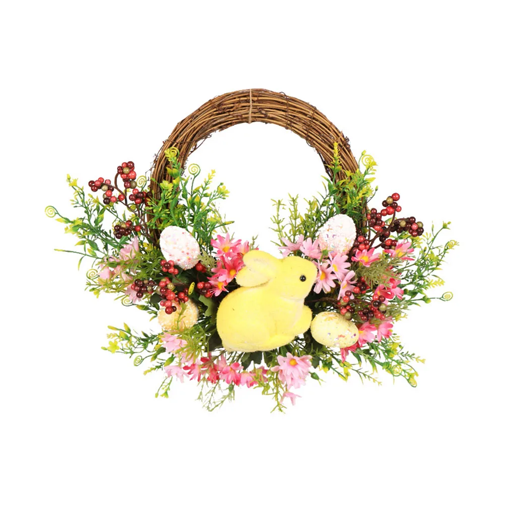 Easter Wreath Glowing Door Pendant Rattan Plastic Material Powered String Lamp Creative Hanging Decor Festival