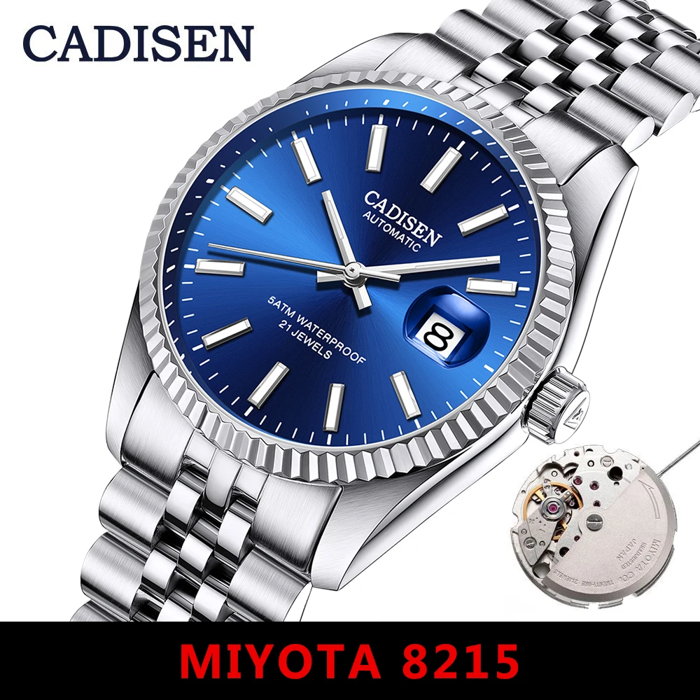 Reloj Mecánico CADISEN para hombre, marca superior de lujo, Japón MIYOTA 8215, reloj automático de negocios, reloj resistente al agua de acero inoxidable para hombre