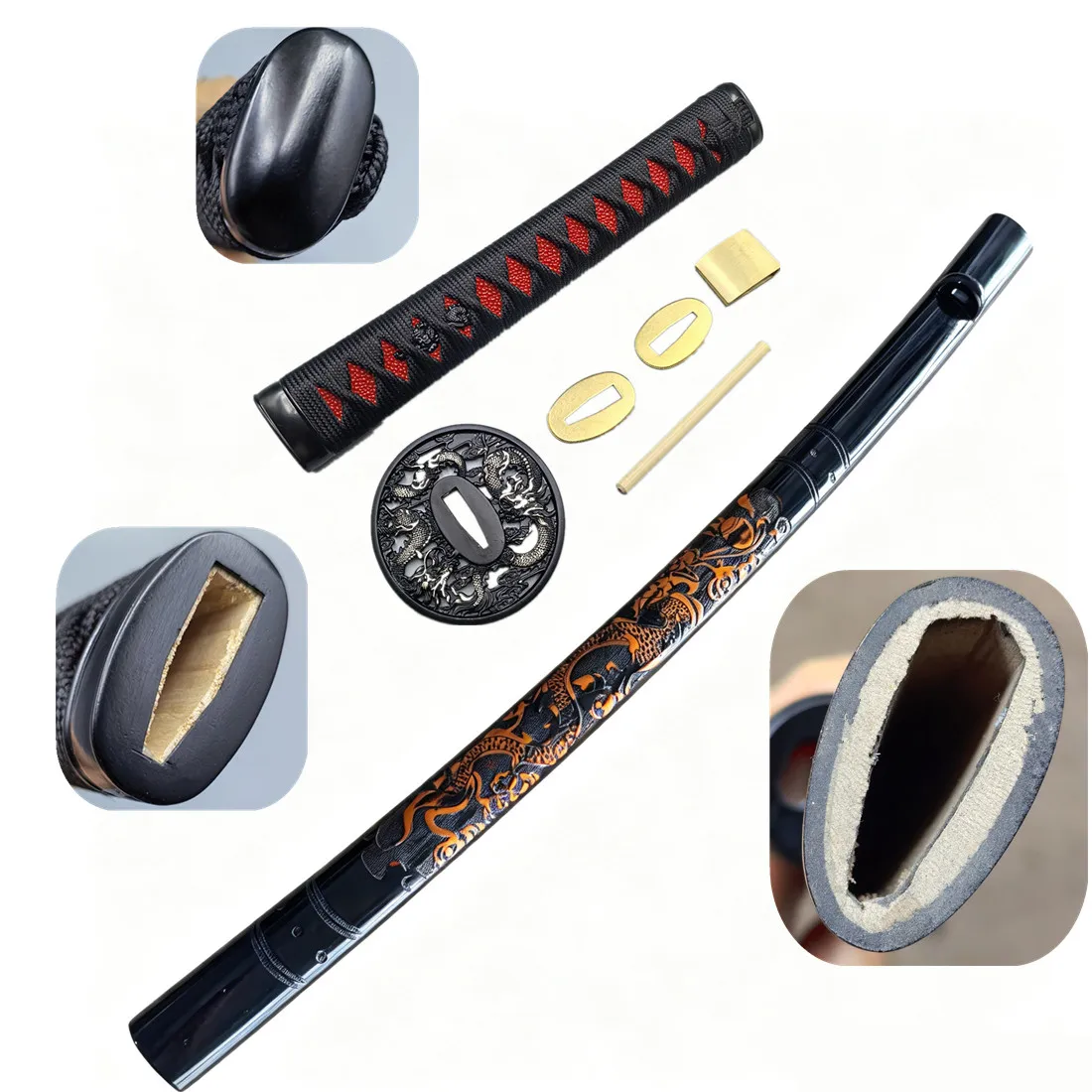A Set Japanese Saya Tsuka Tsuba Brass Habaki Seppas Fittings For Katana Sword Scabbard Handle Guard Fittings New