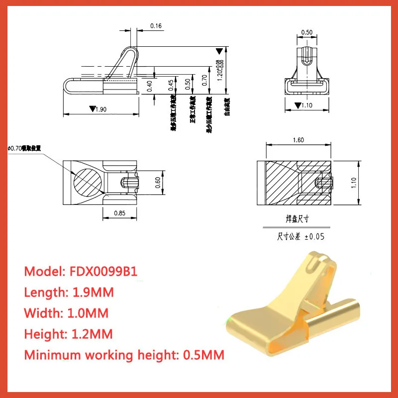 

NEW 1P Spring Compression Contact 1Pin Male Connector Surface Mount Battery Connectors Reflow Solder PCB 50/100PCS