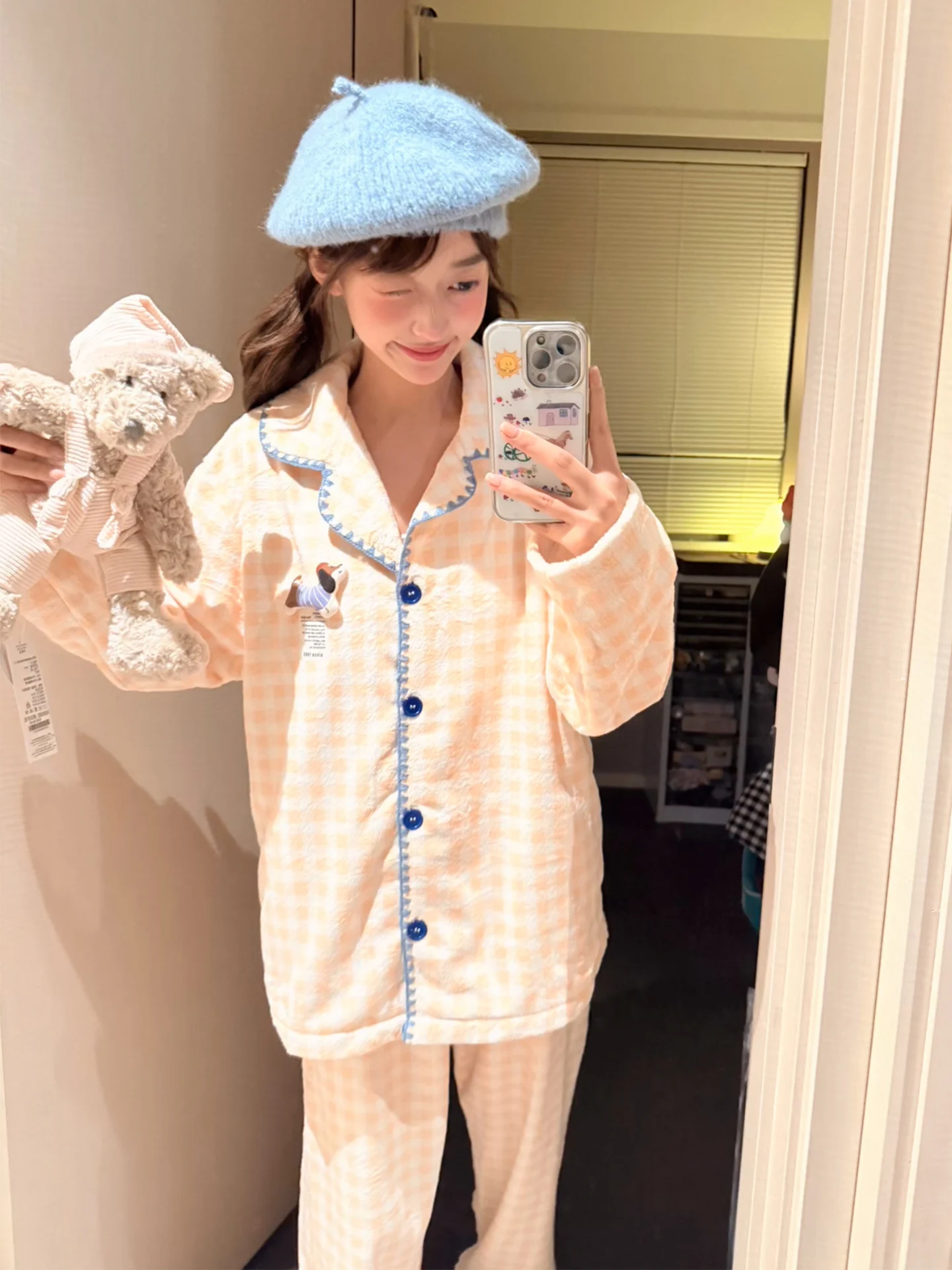 超ソフトコーラルフリースパジャマ女性の冬用フランネル屋外着用可能なソーセージドッグパターンホームレジャー衣類セット