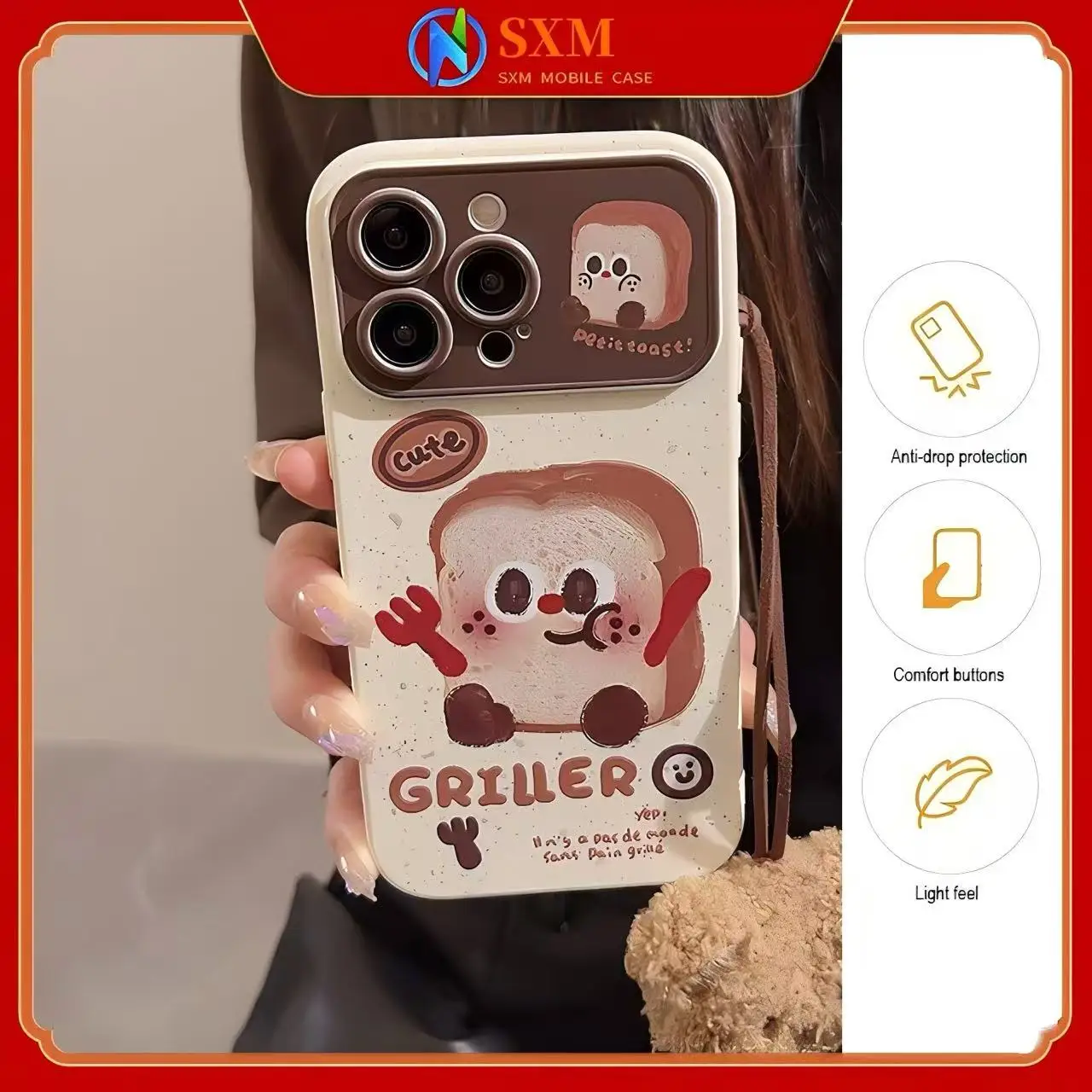 

Симпатичный оригинальный чехол для телефона с ремешком-тостным мишкой, подходящий для телефонов Apple