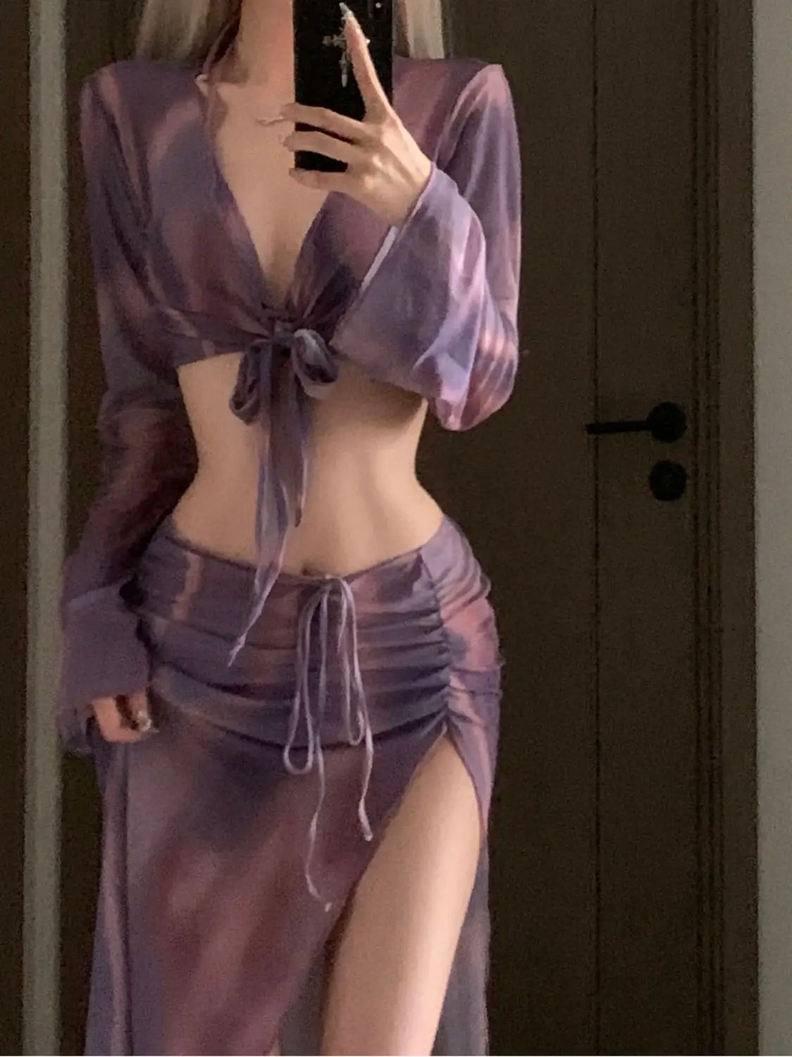 

Women Sexy Bikini Set Purple Swimsuit 4pcs with Cover Top and Skirt for Female Beach Vacation Swimwear Summer Swimming Outfit