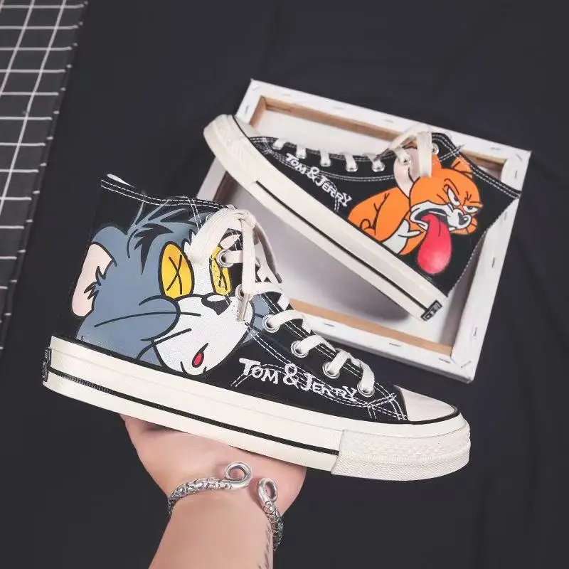

r‌eal pictures 2025 new spring autumn cat and mouse plus big size cartoon yellow black women girls board shoes man Casual Shoes