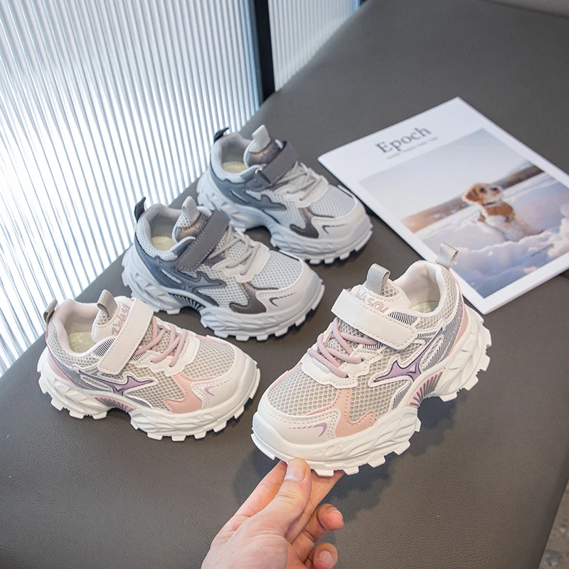 

Children Casual Sneakers Thick Soft Bottom Kid Running Shoes Mesh Breathable 2025 Autumn New Boys Girls Sports Shoes Soft Bottom