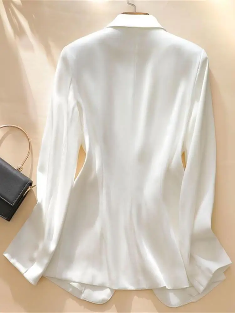 

2024 New Sle Slim Fit Women's White Acetate Jaet Design Sensation Casual Suiting Outerwear Long Sve One Button