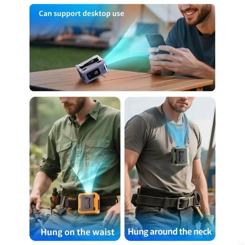 

E5be Носимый зажимной зажим вентилятор Double Acele Desktop Neck Fean Мобильная мощность на открытом воздухе сильное вентилятор