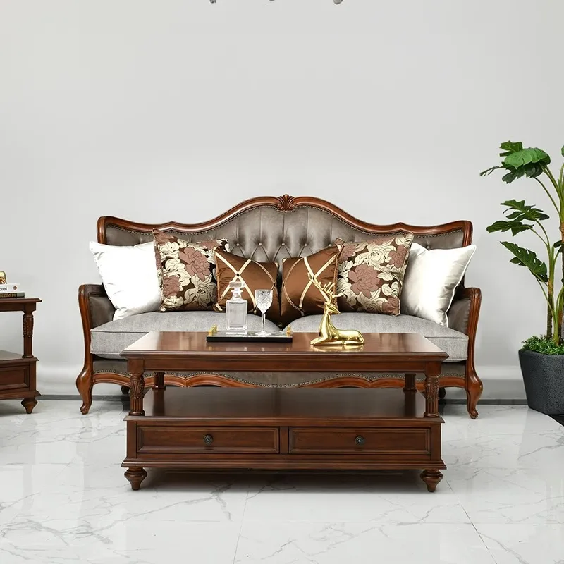 New Victoria American Country Full Solid Wood Coffee Table Retro Living Room Parquet Modeling Large Capacity