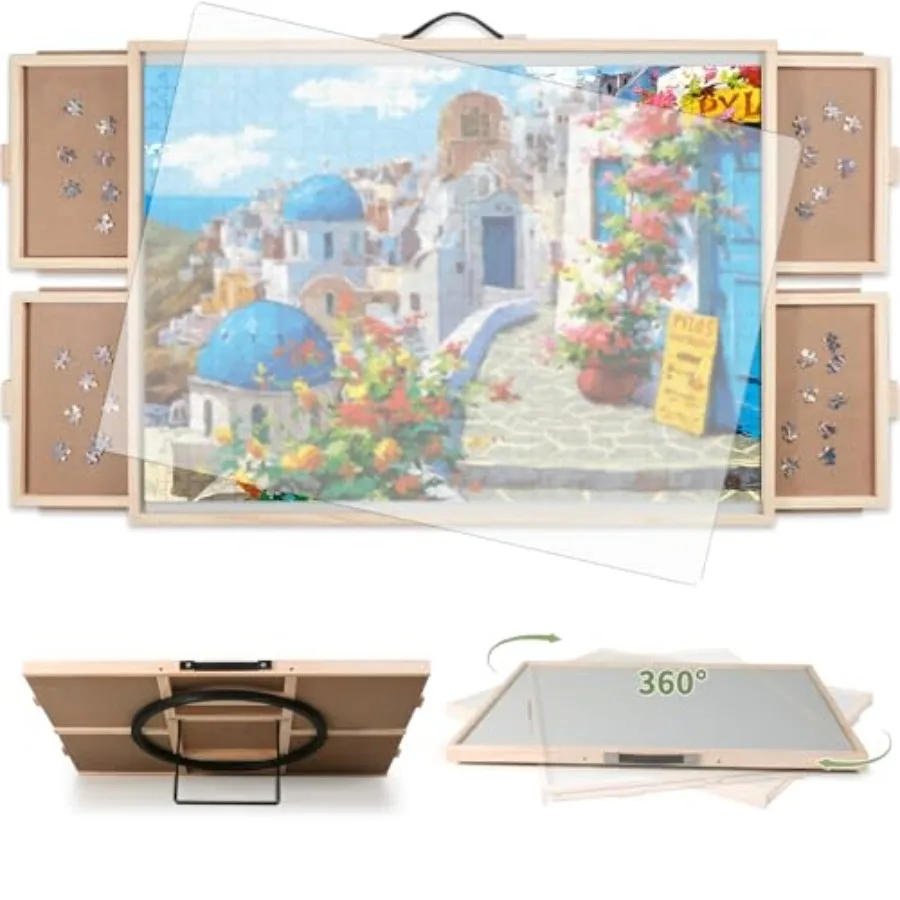 

1500 Pieces 2-in-1 Tilting and Rotating Puzzle Board, Portable Puzzle Table with 4 Drawers Cover, 34.25" x 25.2" for 1500 Piece