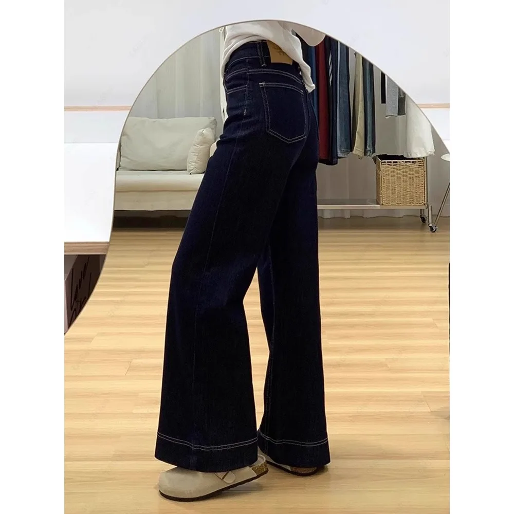 Herbst- und Frühlingsmode für Damen, lange Vintage-Denim-Hosen, Jeans mit weitem Bein, lässige Jeans mit geradem Bein für Damen