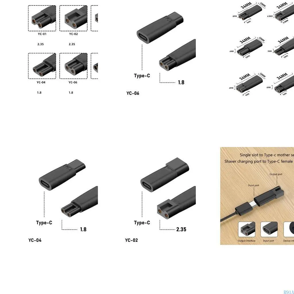 R91A 6 piezas reemplazo adaptador cargador tipo-C cabello cabello enchufes
