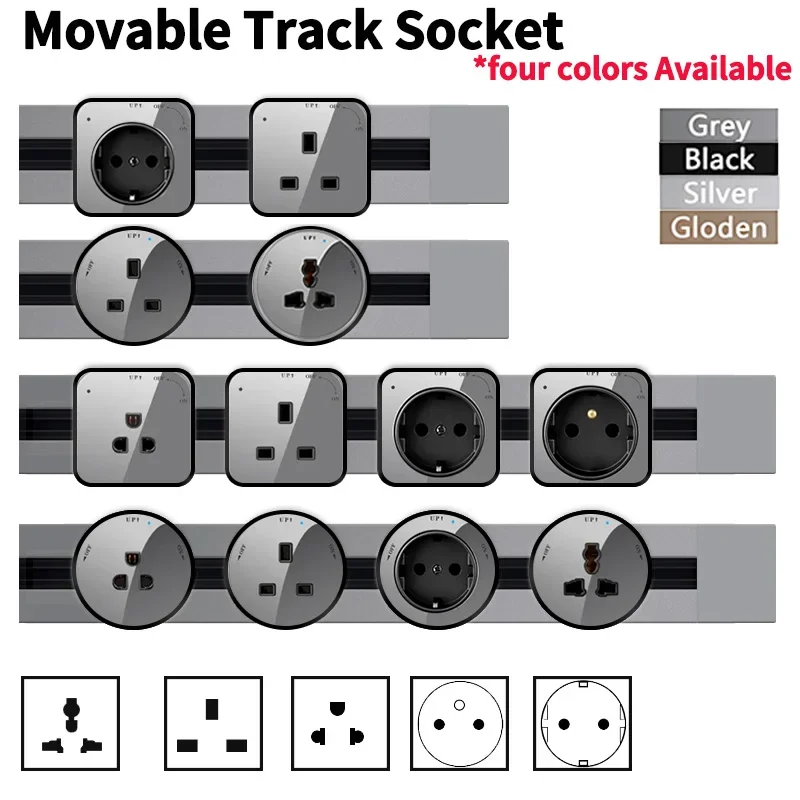 40/60/80/100cm Movable Power Track Socket Wall Electrical Track Outlets Double Usb UK/FR/EU/USB Universal Power Plug Adapter