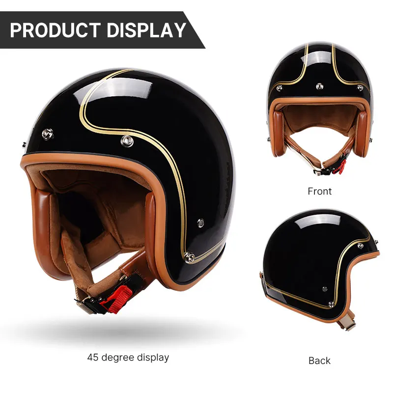 Open Face Motorcycle Helmet Jet Helmet for Men Women Adult Retro Vintage 3/4 Racing Helmets for Scooter Cruiser Moped Pilot DOT