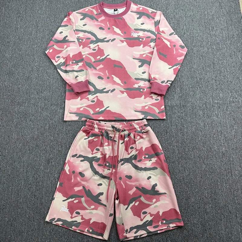 

25ss High Quality PATTA Red Camouflage Short Men Women Street Fashion Causal Style Round-neck Sweatshirt