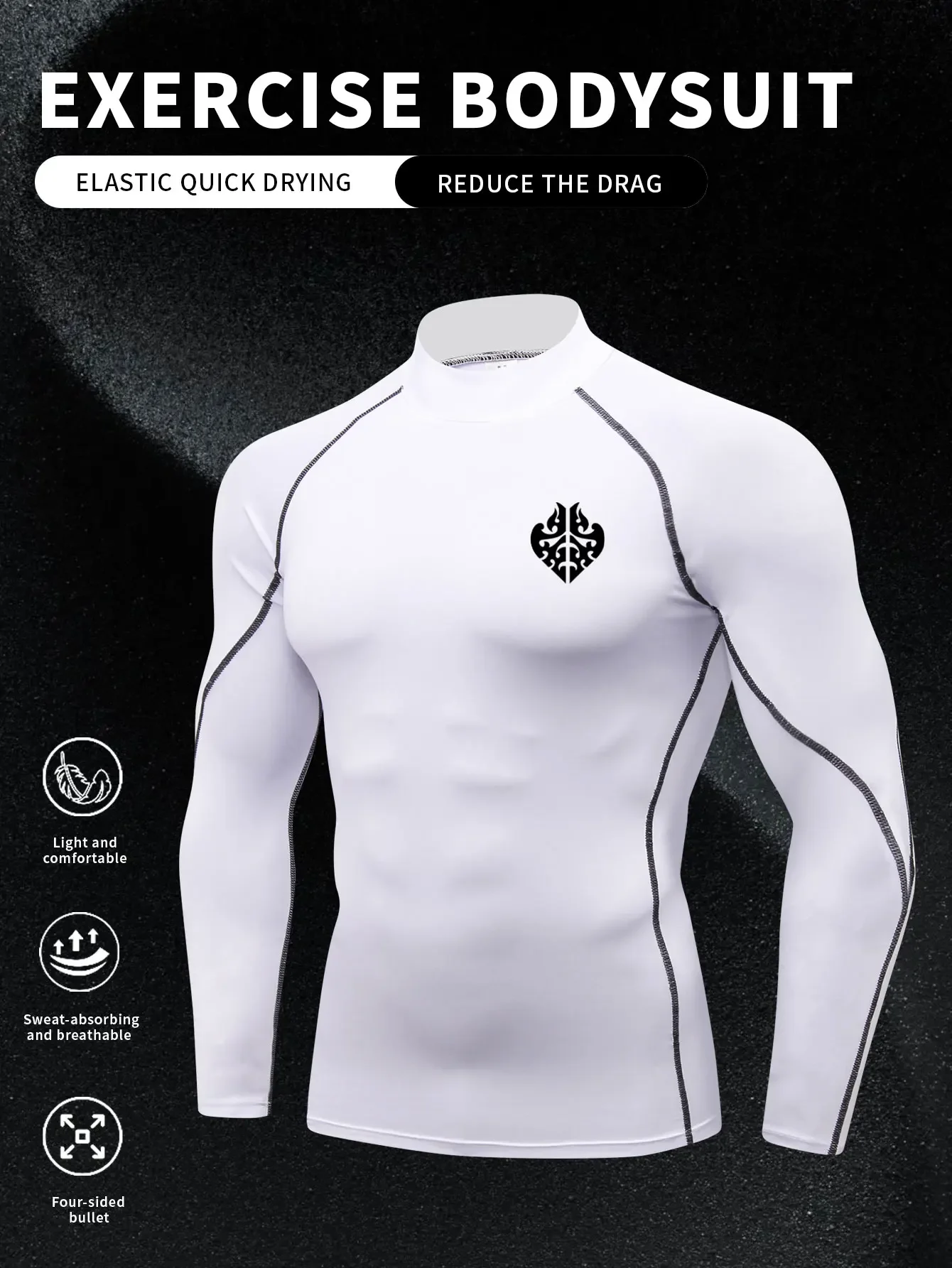 High-neck tight-fitting sports suit, men's fitness wear, long-sleeved elastic quick-drying
