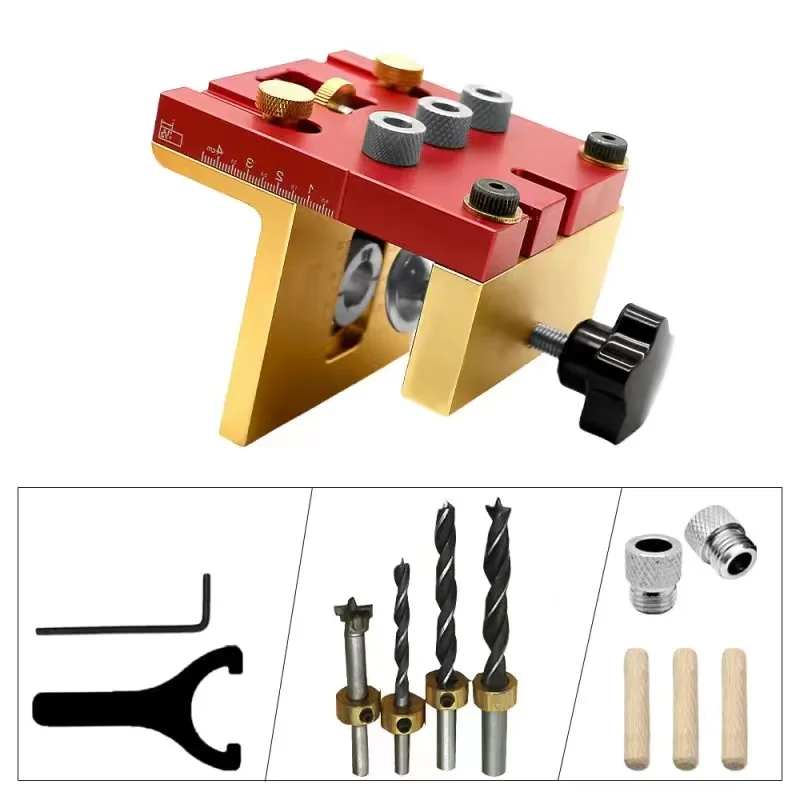 Woodworking 3 In 1 Doweling Jig Kit -Adjustable Wood Dowel Punch Locator Aluminum Pocket Hole Jig Cabinet Hole Drill Guide Tools