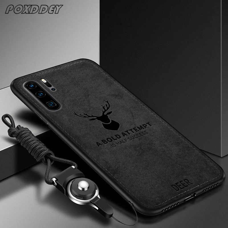 Lanyard Vintage Deer Logo Phone Case For Huawei Honor 50 SE 70 90 100 Nova 12 11 10 9 SE Pro Cloth Texture Mild Back Cover