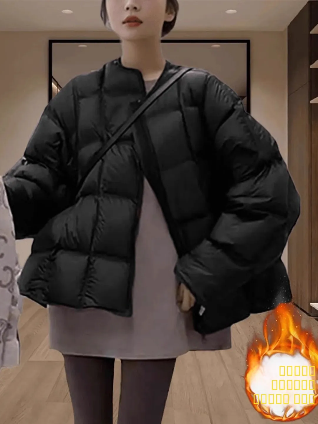 

Loose Bla round Ne Cotton Jaet Women's Winter Coat plus Size Faionable Bread Clothes Korean Sle Thiened Long Sve