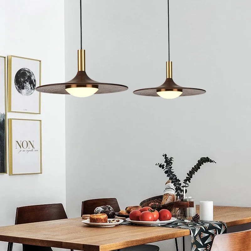 Imagem -03 - Black Walnut Wood Restaurante Pendurado Luminárias Ufo Criativo Nordic Copper Pendant Lamp Quarto Homestay Bar e Café