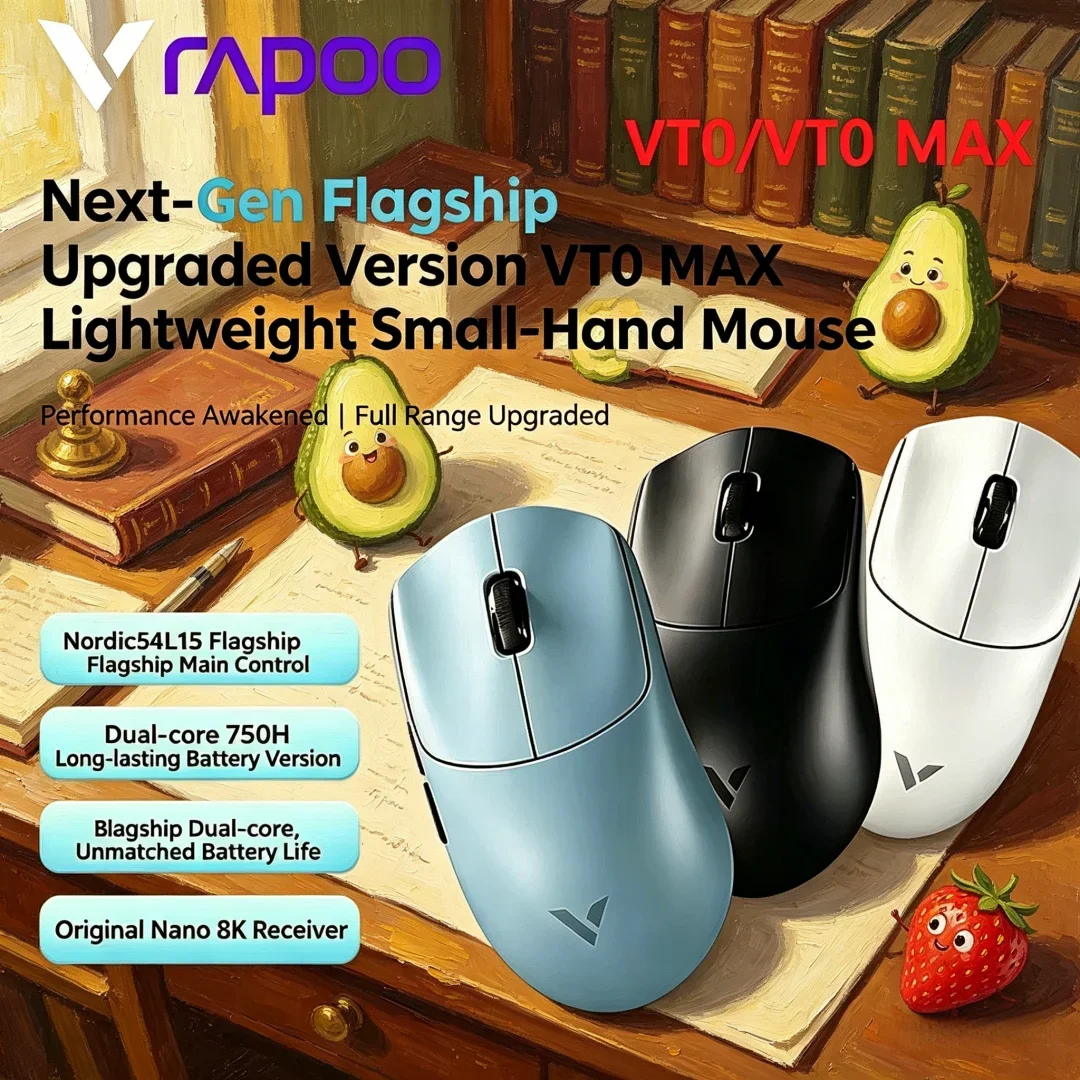 

Splendid Rapoo VT0 MAX Wireless Gaming Mouse Integrated with PAW3950 PAW3398 Nordic54L15 Chip Dual 8KHz 45000DPI