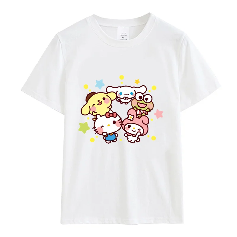 Sanrio Summer Women T Shirt Tops Print Cinnamoroll Hello Kitty Melody Cotton Short Sleeve Female Loose Casual T-shirt Top Tee