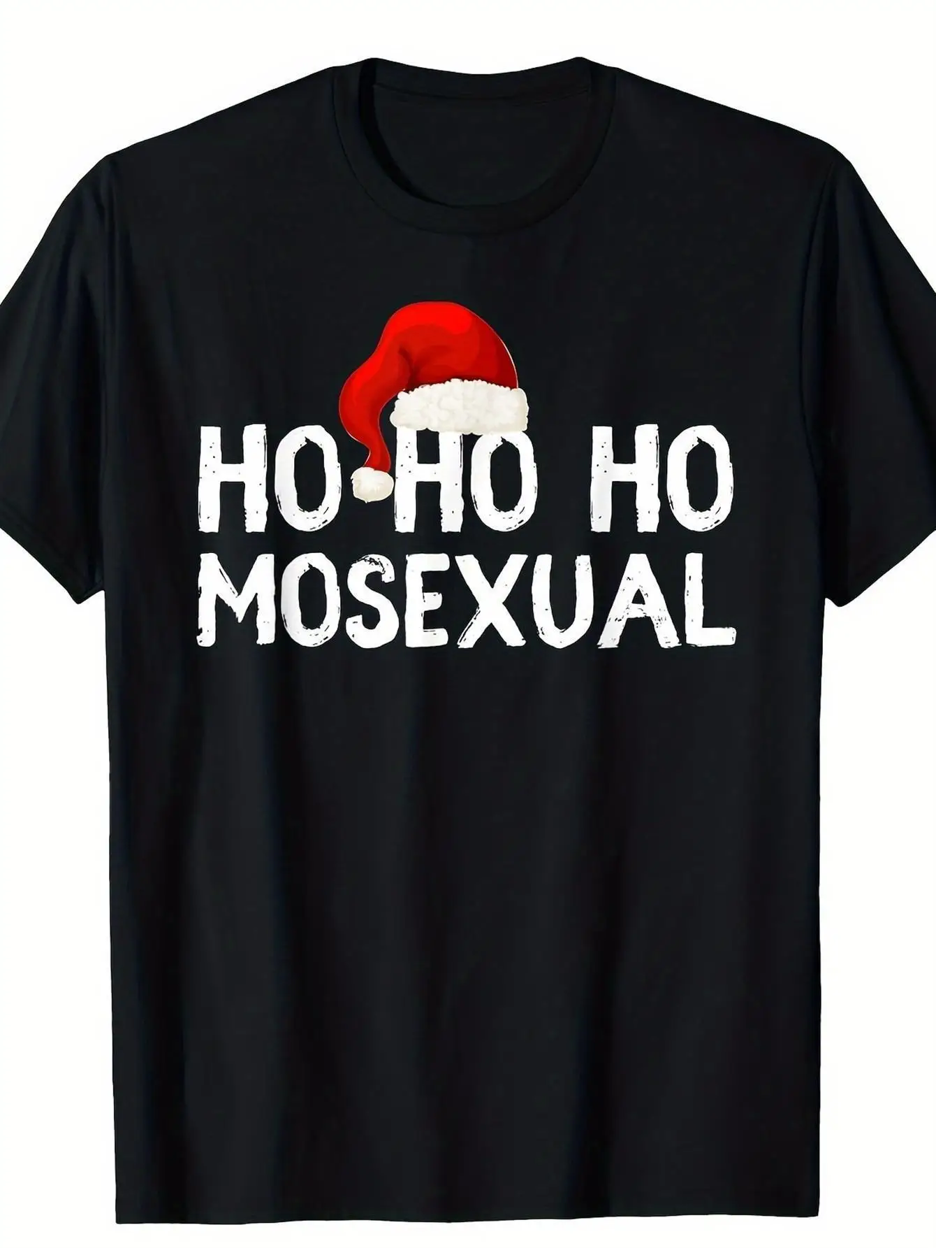 Funny LGBT Pride Christmas T-Shirt HO HO HO Mosexual Santa Hat Graphic Gay Men & Women Graphic Short Sleeve Men's T-shirts