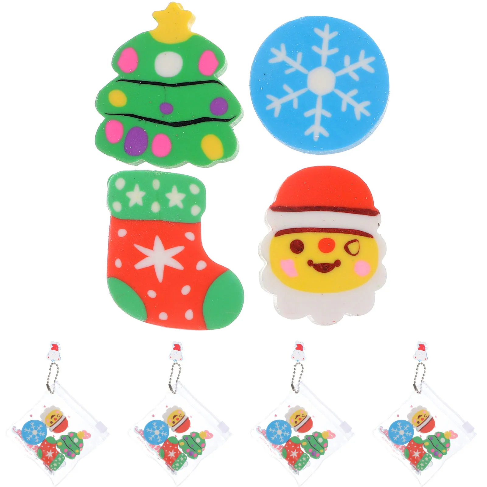 

6pcs Christmas Erasers Cute Cartoon PVC Mini Xmas Elements Adorable Small Eraser Student Gifts Bright Colors Novelty