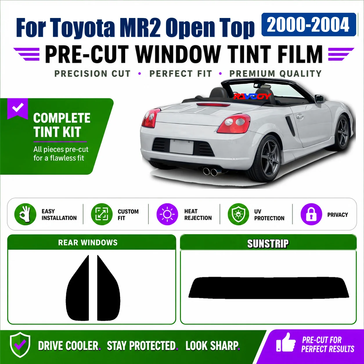 For Toyota MR2 Open Top 2000-2004 DIY Complete Window Precut Tint Film RAVOOY Heat Reject