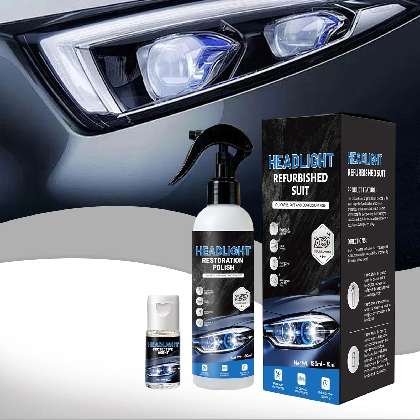 

Automotive Headlamp Restoration Fluids Multi Purpose Versatile Headlight Refurbish Kit for Improving Night Driving Visibility