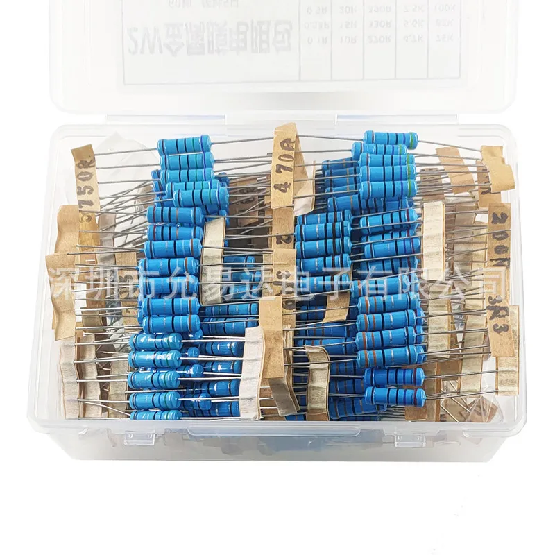 مجموعة أدوات مقاومة الفيلم المعدني 2 وات دقة الصندوق 1% 0.1R-820K شائعة الاستخدام 60 نوعًا، 5 قطع لكل منها، إجمالي 300 قطعة #3