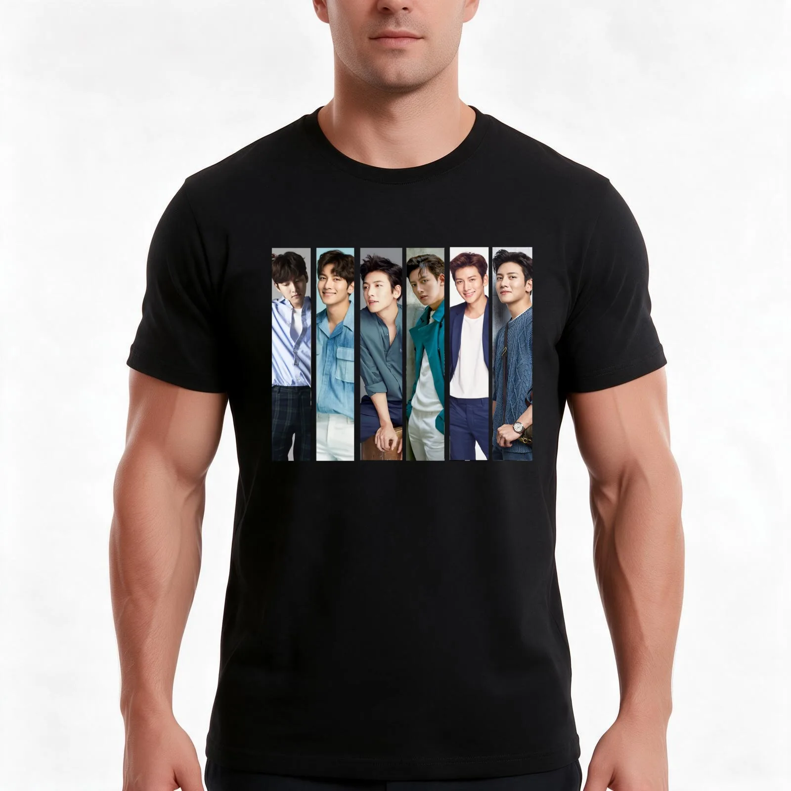 Ji Chang Wook Vertical Collage T-Shirt Summer Casual Cotton Tee Oversized Streetwear Tops Vintage Graphic Print 100% Cotton