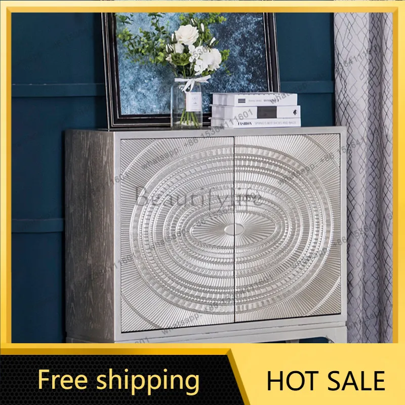LD American light luxury entrance living room wall decorative cabinet art silver dining side cabinet