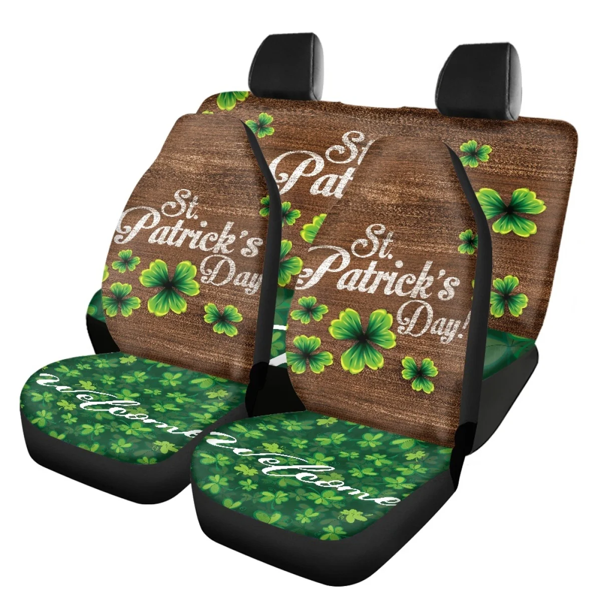 St. Patrick's Day Leaves Design High Elastic Front Back Seat Cover Automation Interior Seat Protector Easy to Intall Accessory