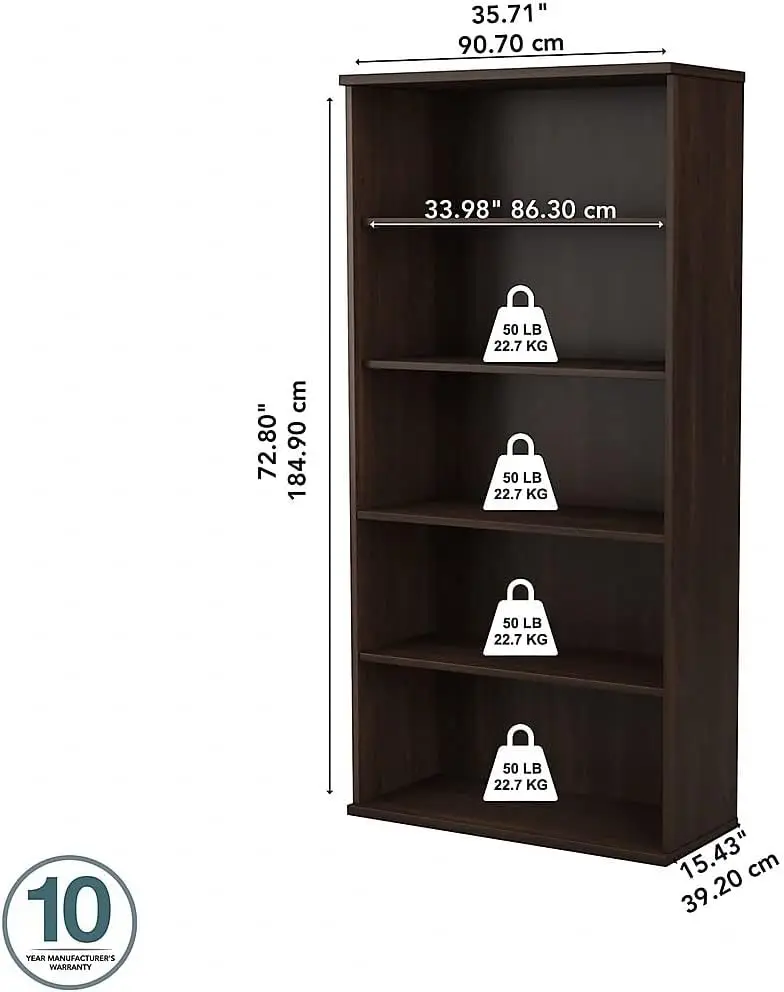 Business Furniture Studio C Tall 5 Shelf Bookcase in Black Walnut