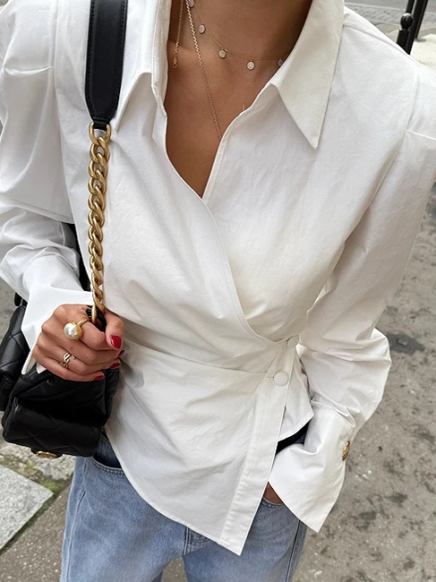 

Women's Long Sleeve Shirt 2025 New Style Trendy Design Slimming Waist Unconventional Korean Style Premium Feeling Top