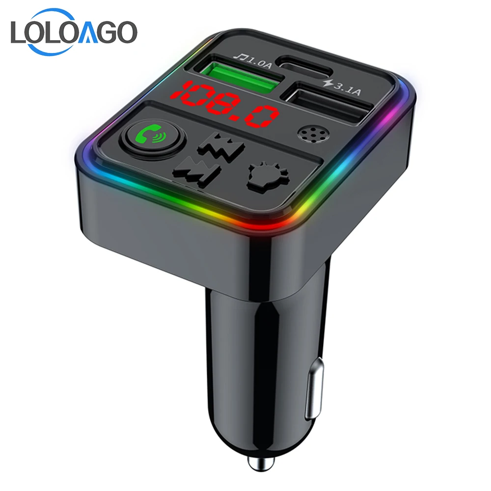 

LOLOAGO FM Transmitter U Disk Music Stereo USB C PD 25W QC3.0 Dual USB Fast Charging Car Mp3 Player Bluetooth Car Handsfree Kit