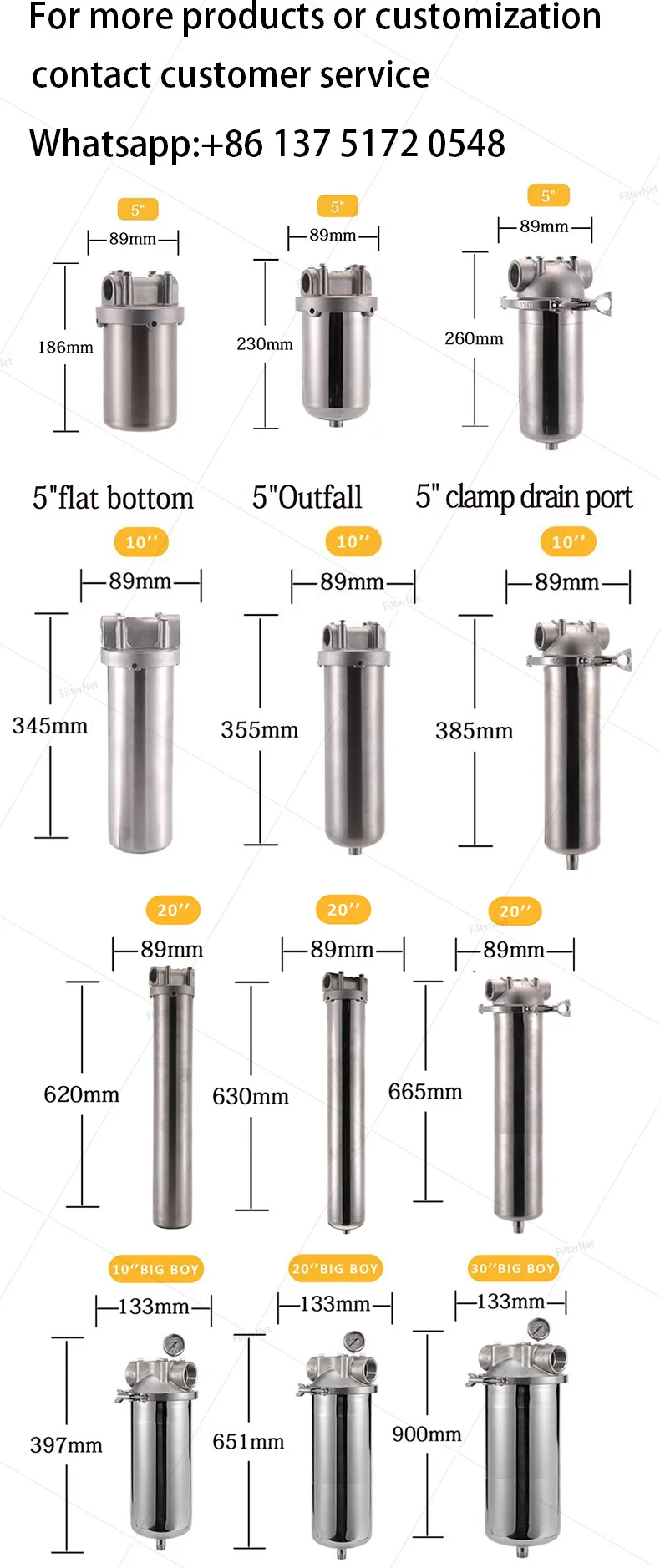 10*2.5 Inches 304 Stainless Steel Hot Water Filter Housing 1/2" 3/4" 1' For High Temperature High Flow