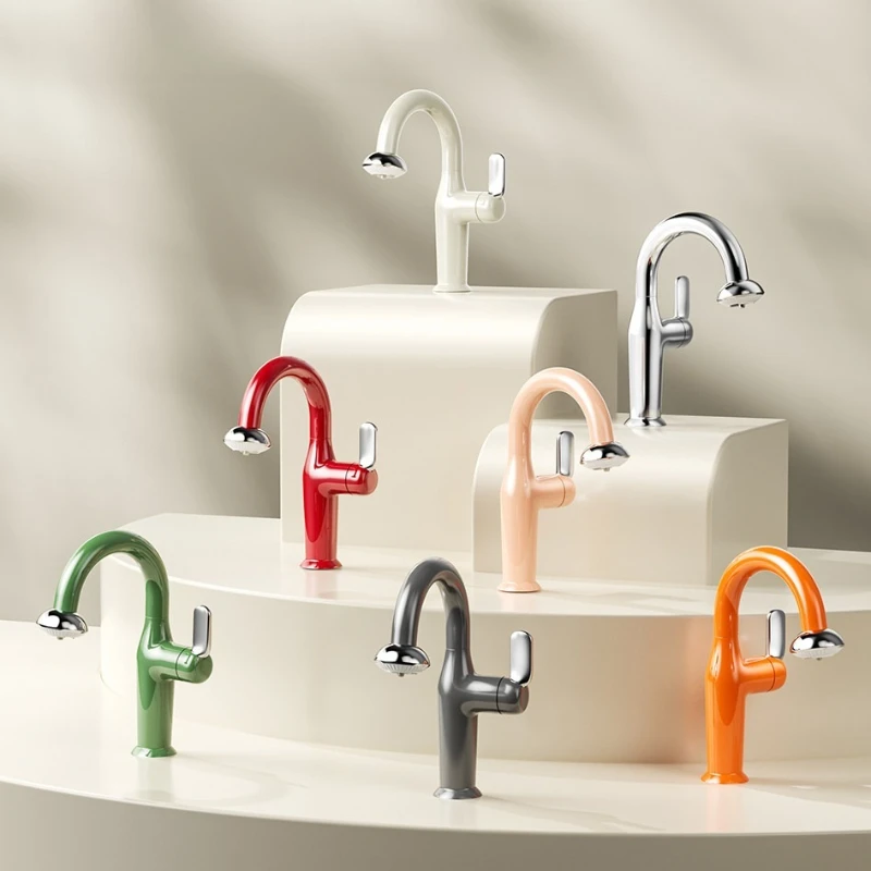 Dopamine color copper faucet pull-out bathroom domestic washbasin basin basin hot and cold faucet