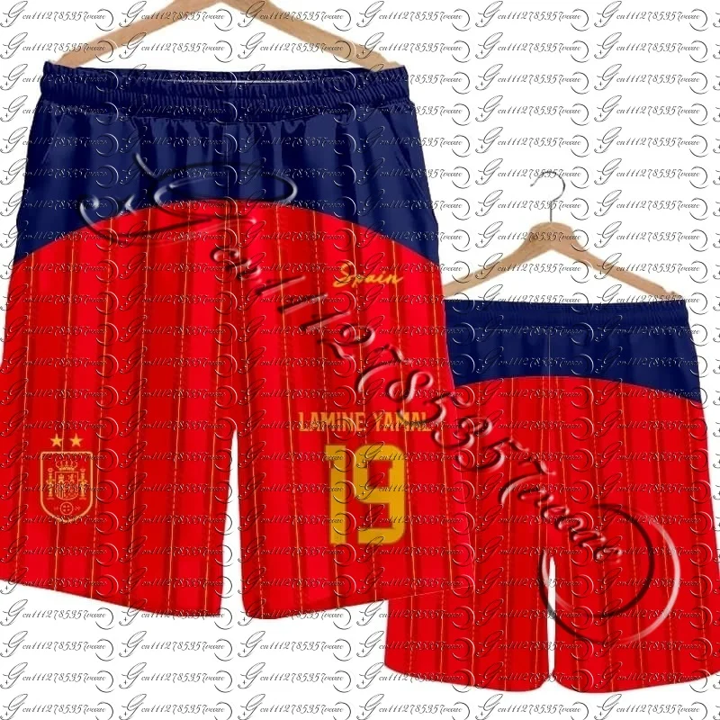2026 Spanien Team Uniform Yamal Fußball Fan Uniform Schnelltrocknende Kurze Hosen Herren Freizeithosen Sporthosen Familien-Kinder-T-Shirts 3D – Detail 10