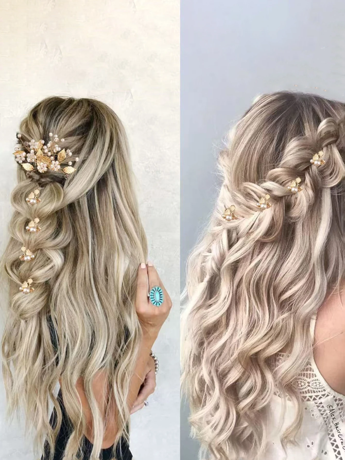 European and American Style Pearl Gold Leaf Hairpin, Elegant Forest-Style Daily Hairpin, Simple Wedding Hairpin Set image 3