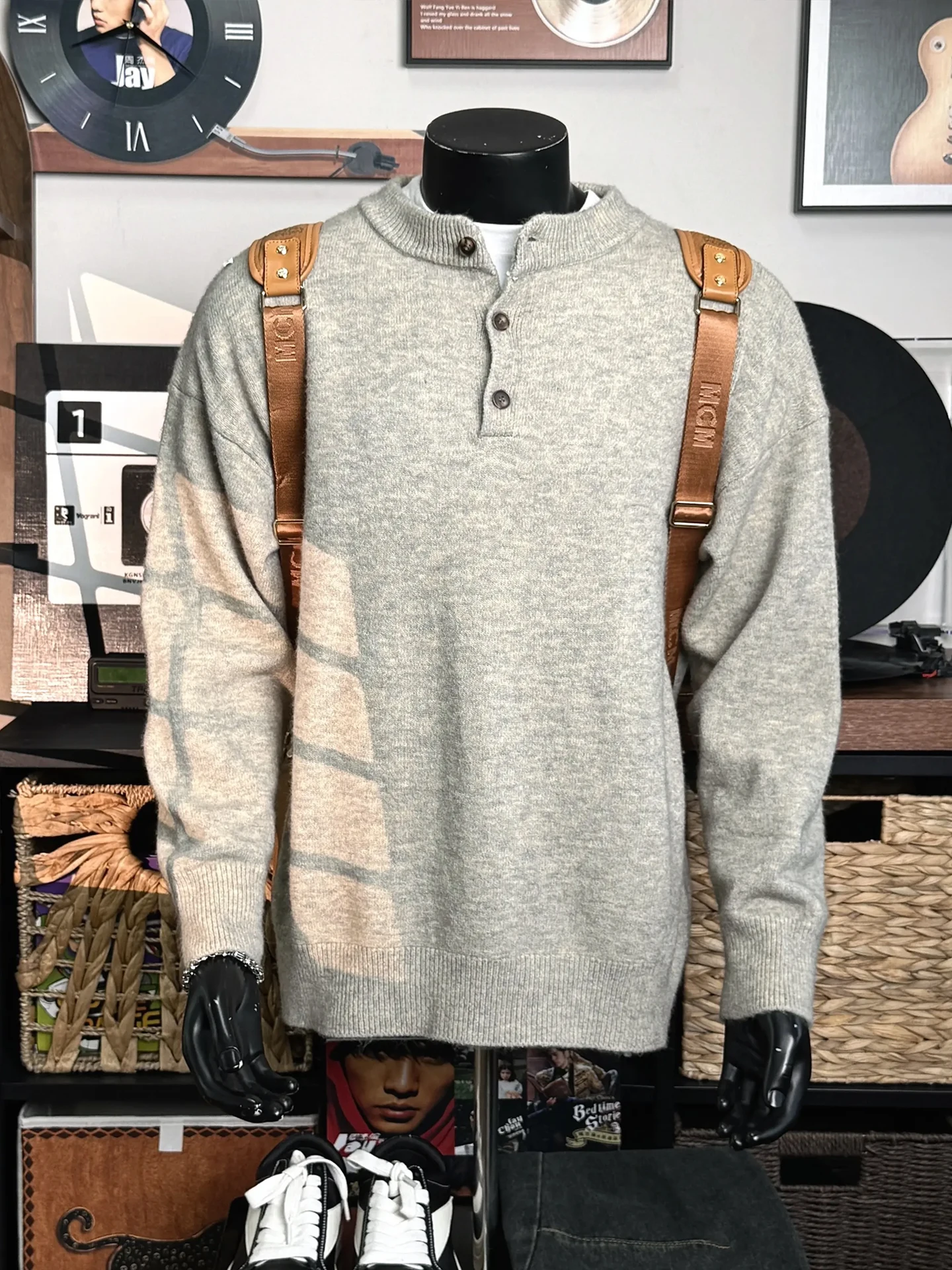 

Мужской вязаный свитер с цветочным принтом Cleanfit ey, длинный све с воротником Генри, осень-зима, ленивый американский базовый слой, irt